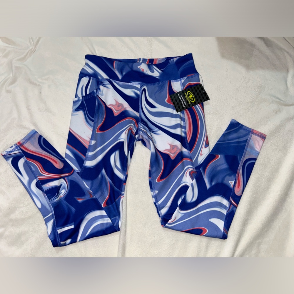 BNWT Athletic Works Blue and Pink Marble Leggings